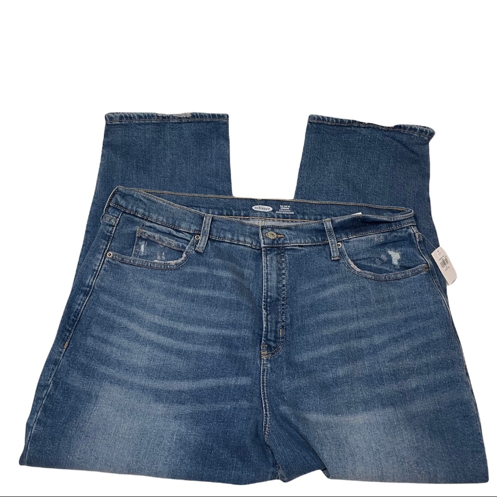 NWT THE SKY HI STRAIGHT EXTRA HIGH RISE OLD NAVY JEANS SZ 18 PETITE SLIM POCKETS